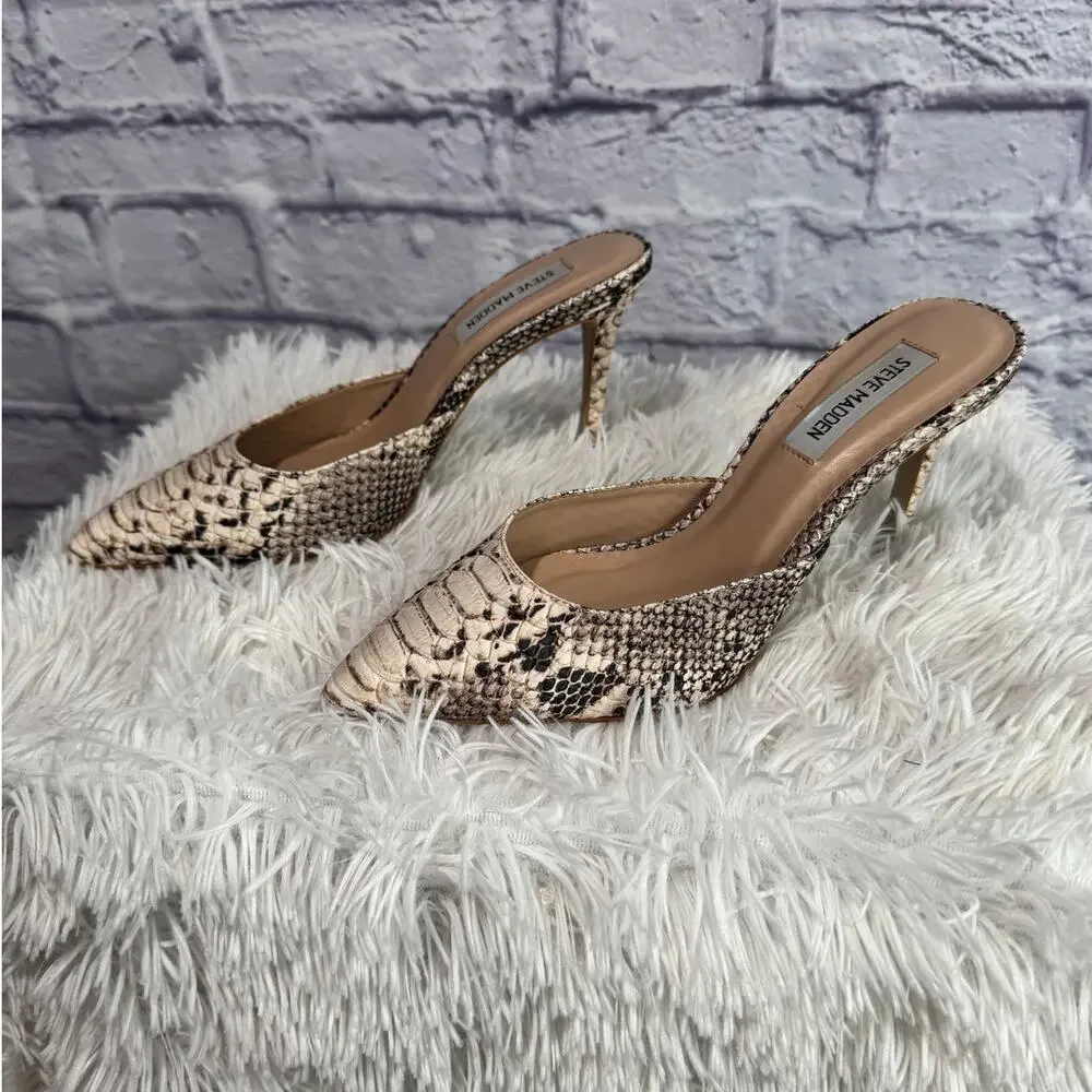 STEVE MADDEN Elyse Mule In Natural Snake Print 7.5